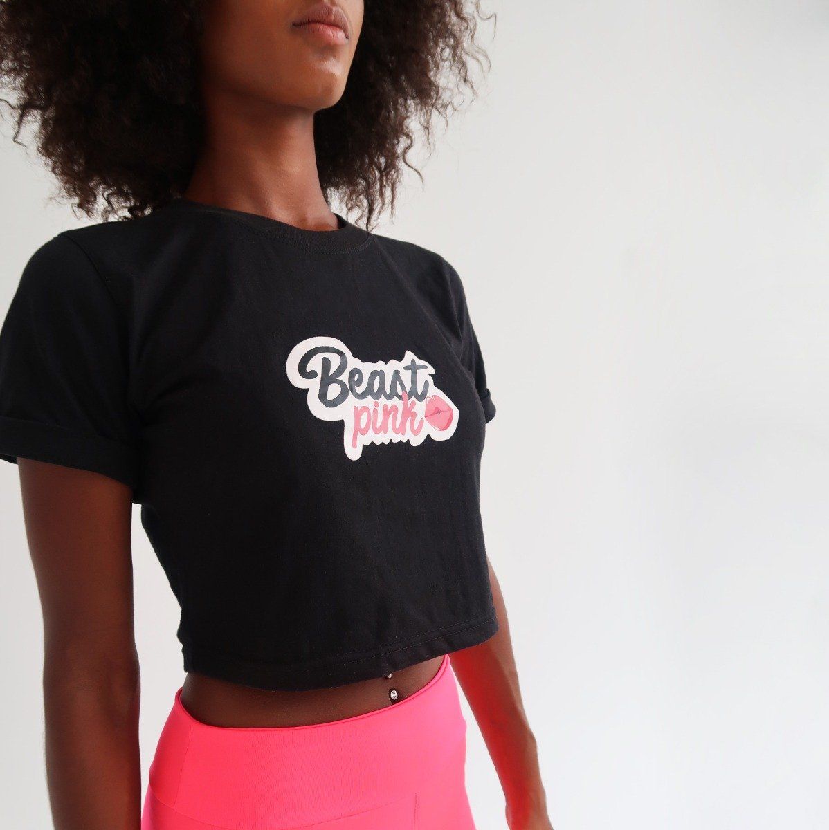 Dámské tričko CropTop Black - BeastPink